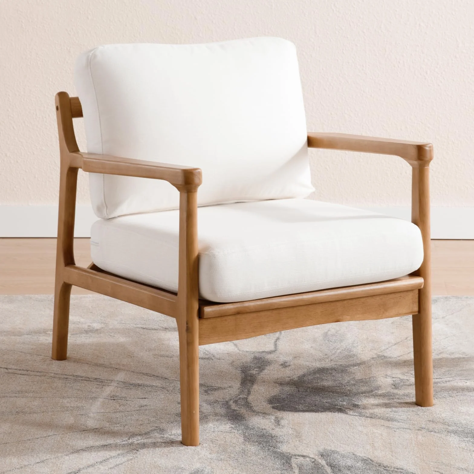 chairus Leinen Ohrensessel für Wohnzimmer Polsterstuhl Loungesessel Lehnsessel mit Massivholzrahmen Relaxsessel für Wohnzimmer (Beige)