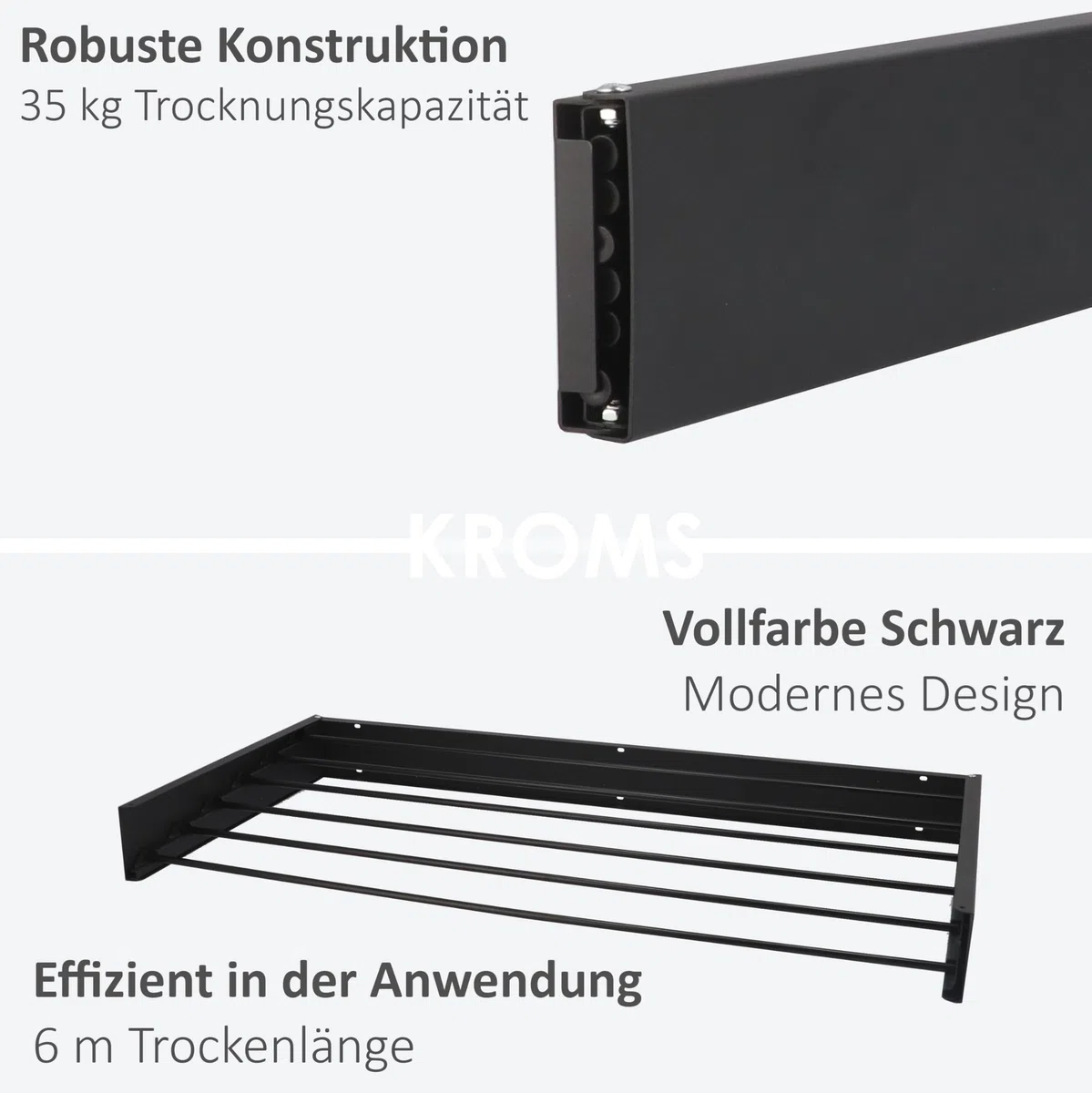 Wäscheständer Ausziehbar XL Komplett Schwarz 100cm – Pulverbeschichtetes Aluminium - 6m Trockenlänge - Wäschetrockner Wand - Wäscheständer Wand