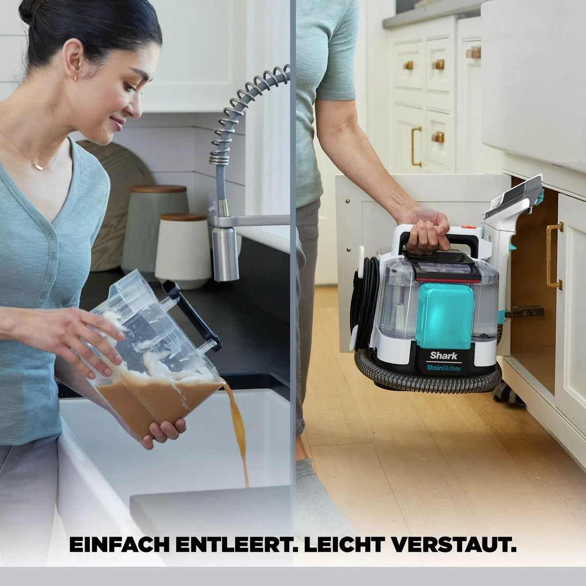 Shark StainStriker Fleckenreiniger mit 5 Aufsätzen, reinigt Teppich- und Polsterfasern, gegen Speisereste, Flüssigkeiten und Tiergeruch, leicht und tragbar, 450W, Weiß/Türkis, PX200EUT