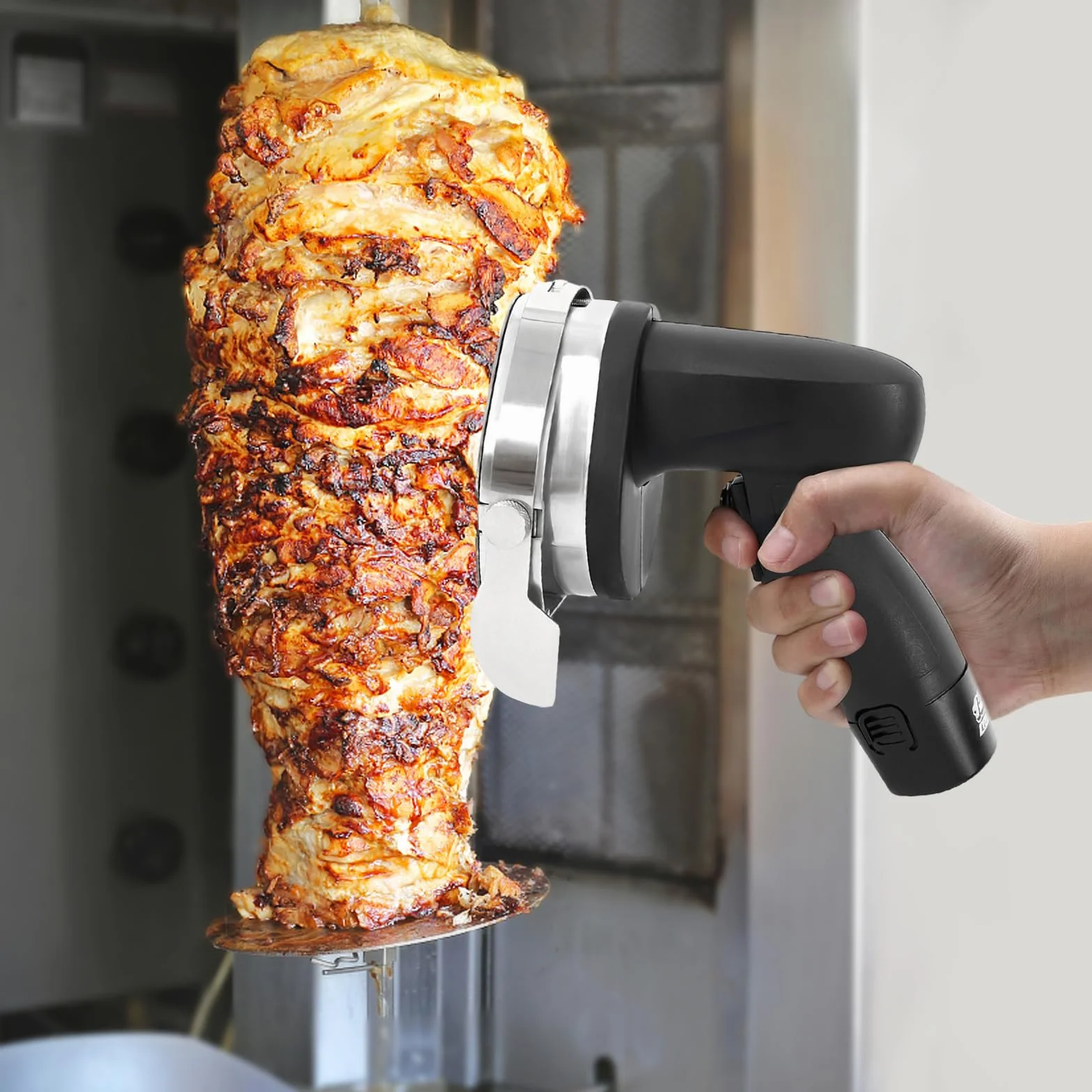 Dönermesser Elektrisch, 80W Gyrosmesser Kebabmesser, Dönerschneider Elektrisches, Profi Schneidemesser für Döner Cutter Dicke 0-8 mm, Wiederaufladbar und Kabellos
