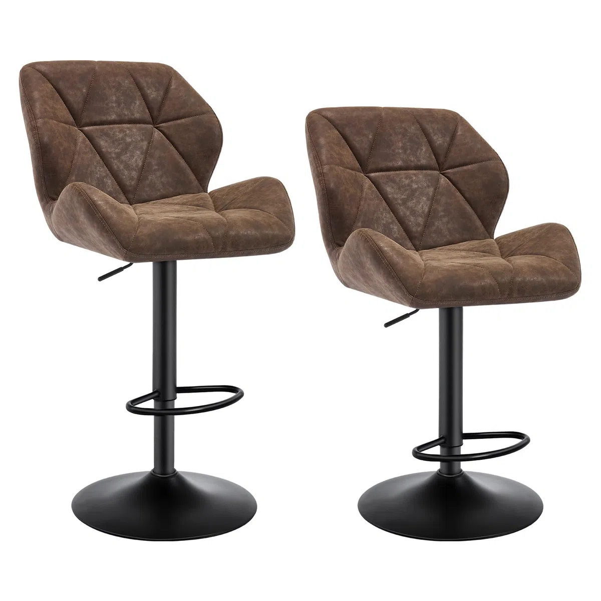 WOLTU Barhocker 2er Set Barstuhl Tresenhocker Bistrohocker Designer Hocker mit Rückenlehne, höhenverstellbar, drehbar, Kunstleder Stahl, Dunkelbraun