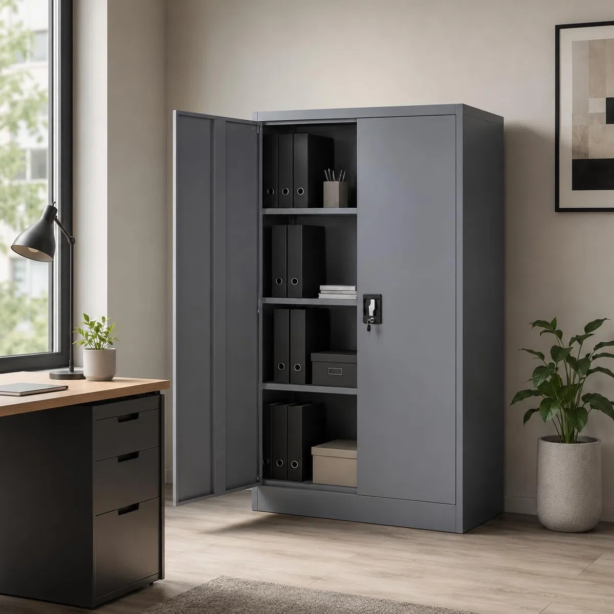 Aktenschrank Mehrzweckschrank Büroschrank abschließbar 40x90x140cm - Lagerschrank Materialschrank Stahlschrank mit 2 Türen - Höhenverstellbarer Einlegeboden Anthrazit
