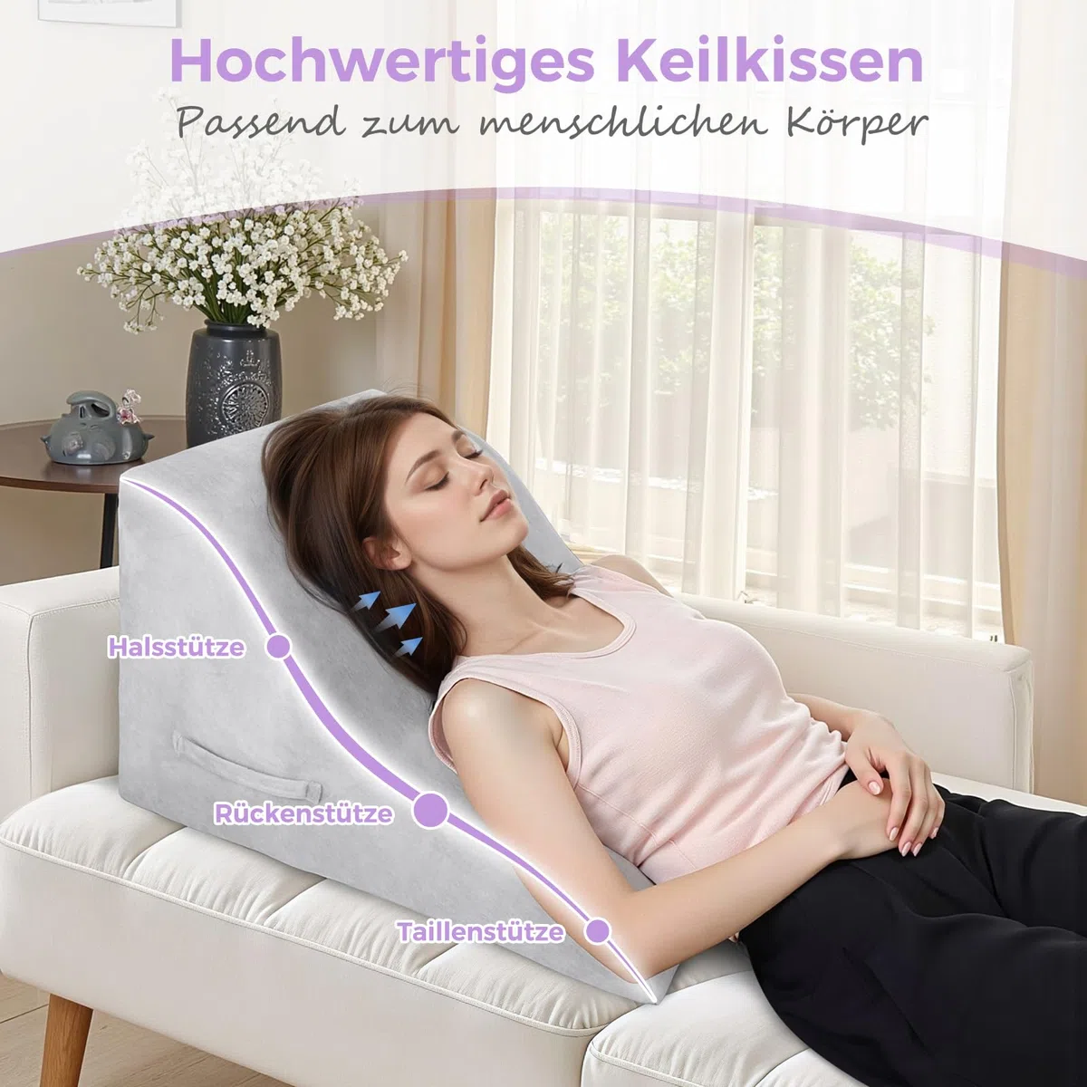 Babenest Kurvenform Keilkissen, Ergonomisches Orthopädisches Rückenkissen Hochdichter Schaumstoff Vielseitig Keilkissen für Bett & Sofa, Rückenkissen beim Geschenke Lesen (Grau)