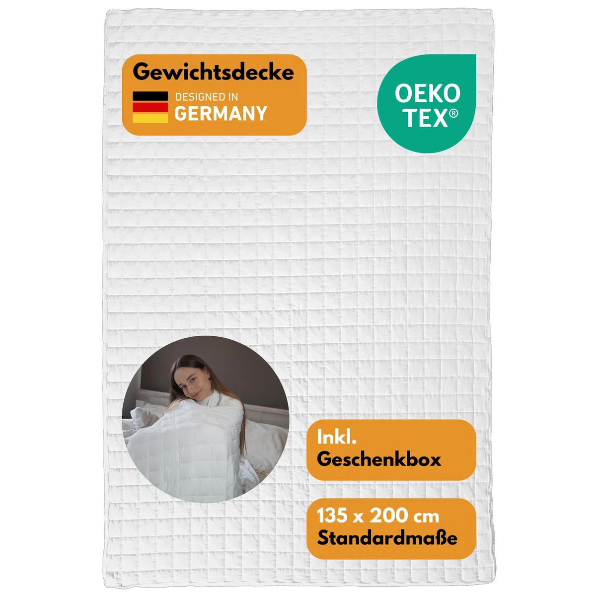 HARMONY Gewichtsdecke 135x200 cm atmungsaktiv Oeko-Tex Zertifiziert Anti-Stress Decke Therapiedecke 6kg 7kg 8kg 9kg inkl. Geschenkbox