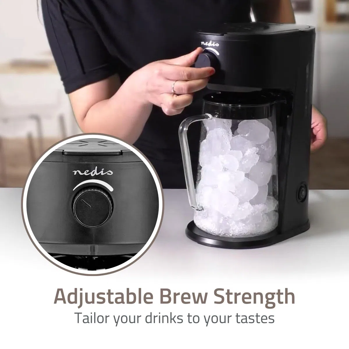 Nedis KAICM200FBK Eiskaffee- und Eistee-Zubereiter – 2,5 l Fassungsvermögen – Für bis zu 6 Tassen – Mit Filtereinsatz – Schnellbrühfunktion – Schwarz