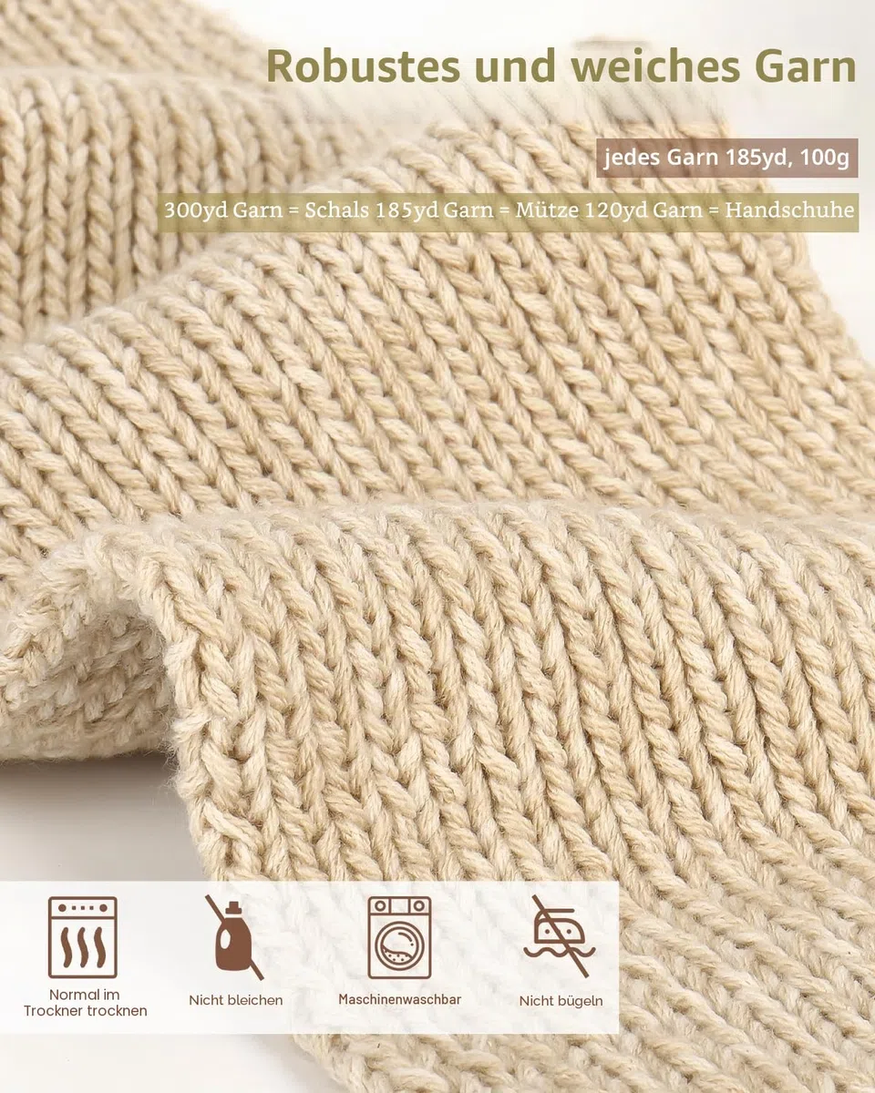 Reessy Stricksets für Anfänger Erwachsene, Mütze Schal Handschuhe Strickset für Erwachsene zum Erlernen des Strickens inklusive Schritt-für-Schritt-Anleitungsbuch, Stricknadeln weiche Garnknäuel und
