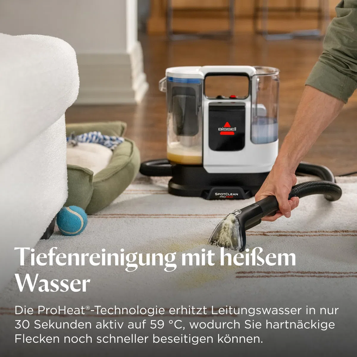 BISSELL SpotClean ProHeat Advanced Teppichreiniger und Polsterreiniger Gerät, Nasssauger und Waschsauger, 1125W Motor, kompakte Multiflächenreinigung, leistungsstark gegen Flecken, mit Kabel, 3924N