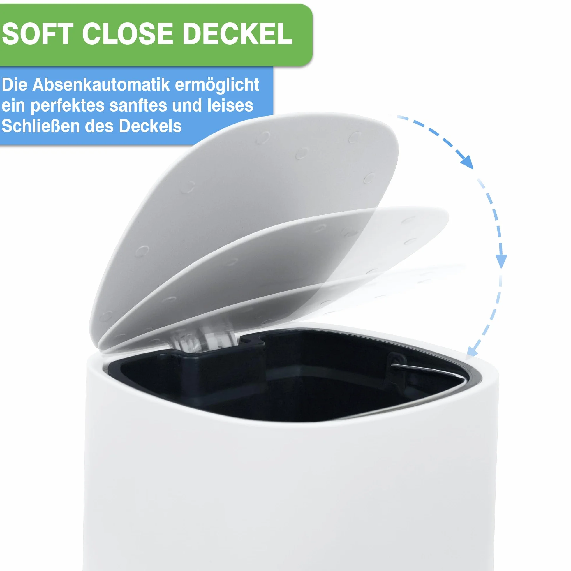 YourCasa Mülleimer Bad [5L] - Elegantes Design - Badeimer - Kosmetikeimer Badezimmer Klein - Badmülleimer mit Deckel und Softclose – Abfalleimer Toilette WC - herausnehmbaren Inneneimer (Weiss)