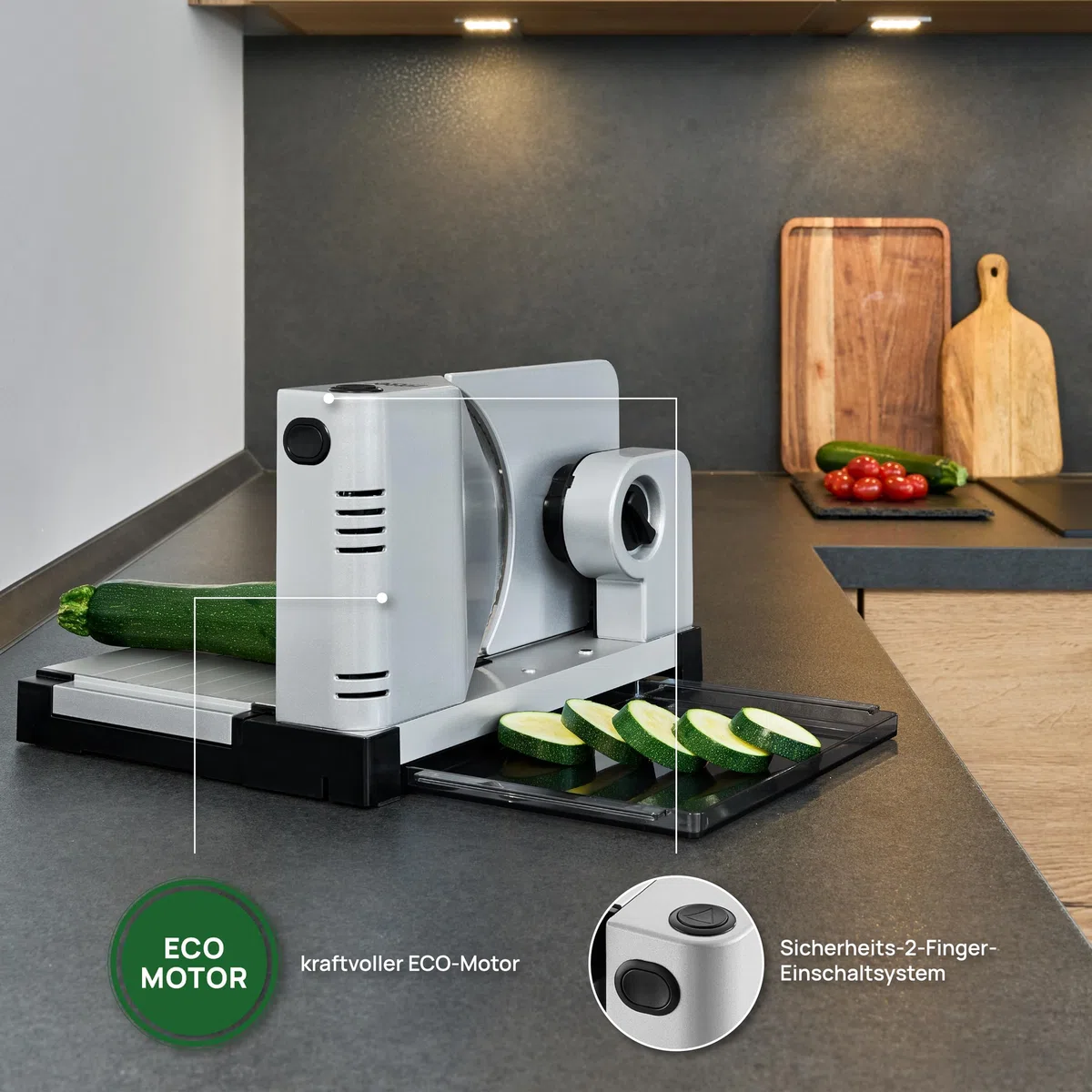 Ritter Allesschneider icaro 7, elektrischer Allesschneider mit ECO-Motor, made in Germany, Silbermetallic