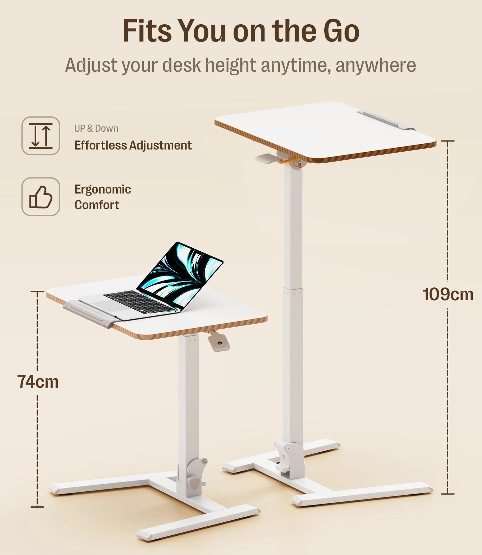 MAIDeSITe Klappbarer Laptoptisch Höhenverstellbar,Mobiler Stehtisch mit Rollen,Stehpult Montagefrei,Mobiler Schreibtisch für Homeoffice Büro und Kleine Räume,65x48cm-Fit Go