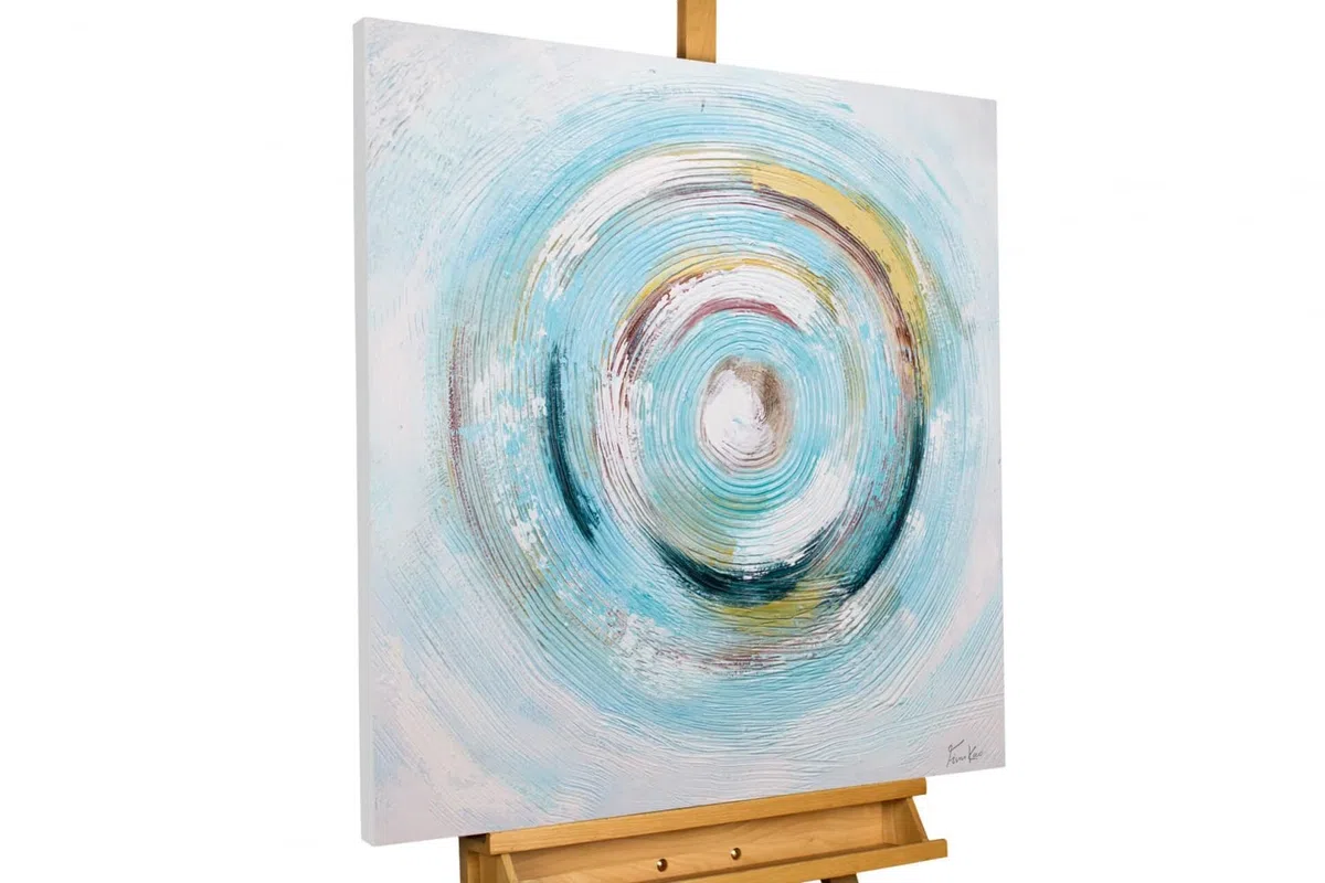 KunstLoft Leinwandbild 80x80cm Abstrakt Blau Weiß Handgemalt Gemälde