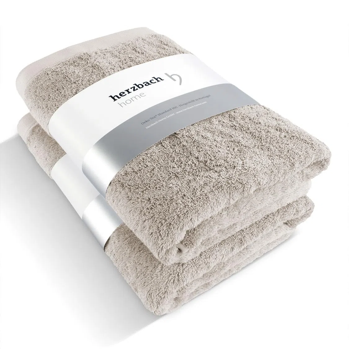 herzbach home Premium Duschtuch 2er-Set 70 x 140 cm (Sandgrau) – Große, weiche & saugstarke Dusch-Handtücher in Bester Qualität – 100% natürliche Baumwolle