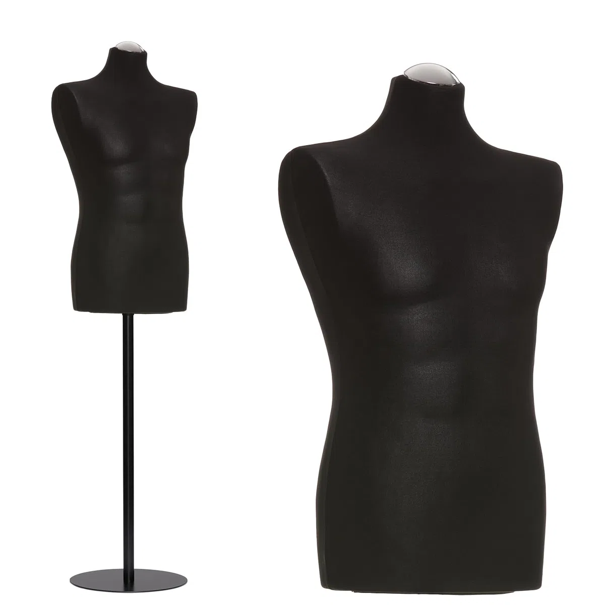 Schneiderpuppe männlich Größe 50/52, Überzug schwarz, Fuß Metallteller schwarz + Kappe