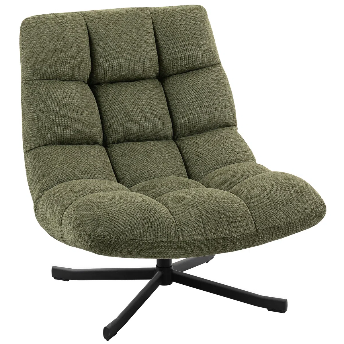 HOMCOM Sessel Drehbar Loungesessel mit Breiter Sitzfläche, gepolstert Relaxsessel mit wasserabweisend Chenille-Optik, gekreuzt Stahlbeine, modern Polsterstuhl für Wohnzimmer, Schlafzimmer, Grün