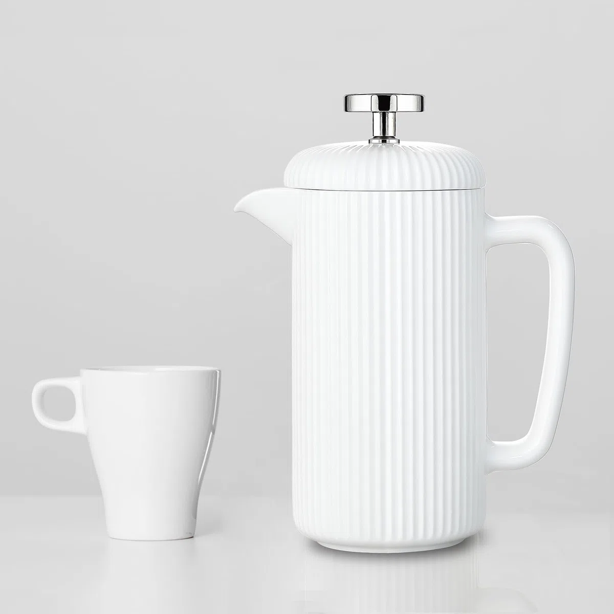 Easyworkz Porzellan-French-Press, 1000ml, Kaffeemaschine mit Edelstahl-Kolben, Elfenbein
