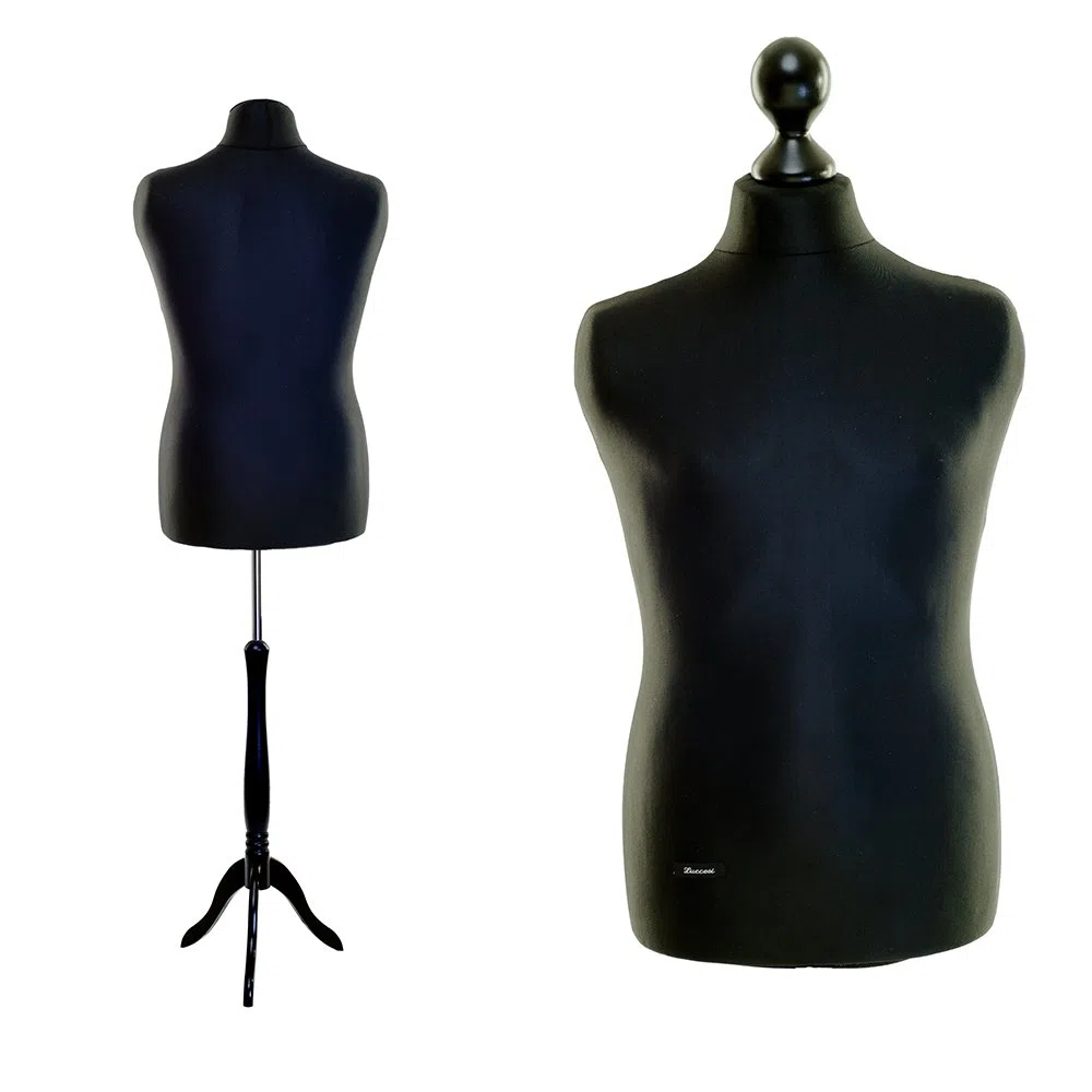Schneiderpuppe Damen/Herren LUCCESI | Größe/Size männlich L (Large/50-52) | Wechselbezug schwarz | Standfuss schwarz
