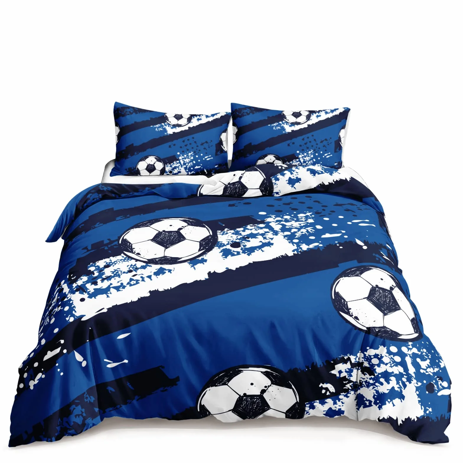 HOSIMA Fußball Bettwäsche 155x220cm für Kinder, Jungen Teenager Sport Bettbezug-Set für Einzelbett, Moderne Bedruckte Bettbezüge mit Reißverschluss und 80x80cm Kissenbezug
