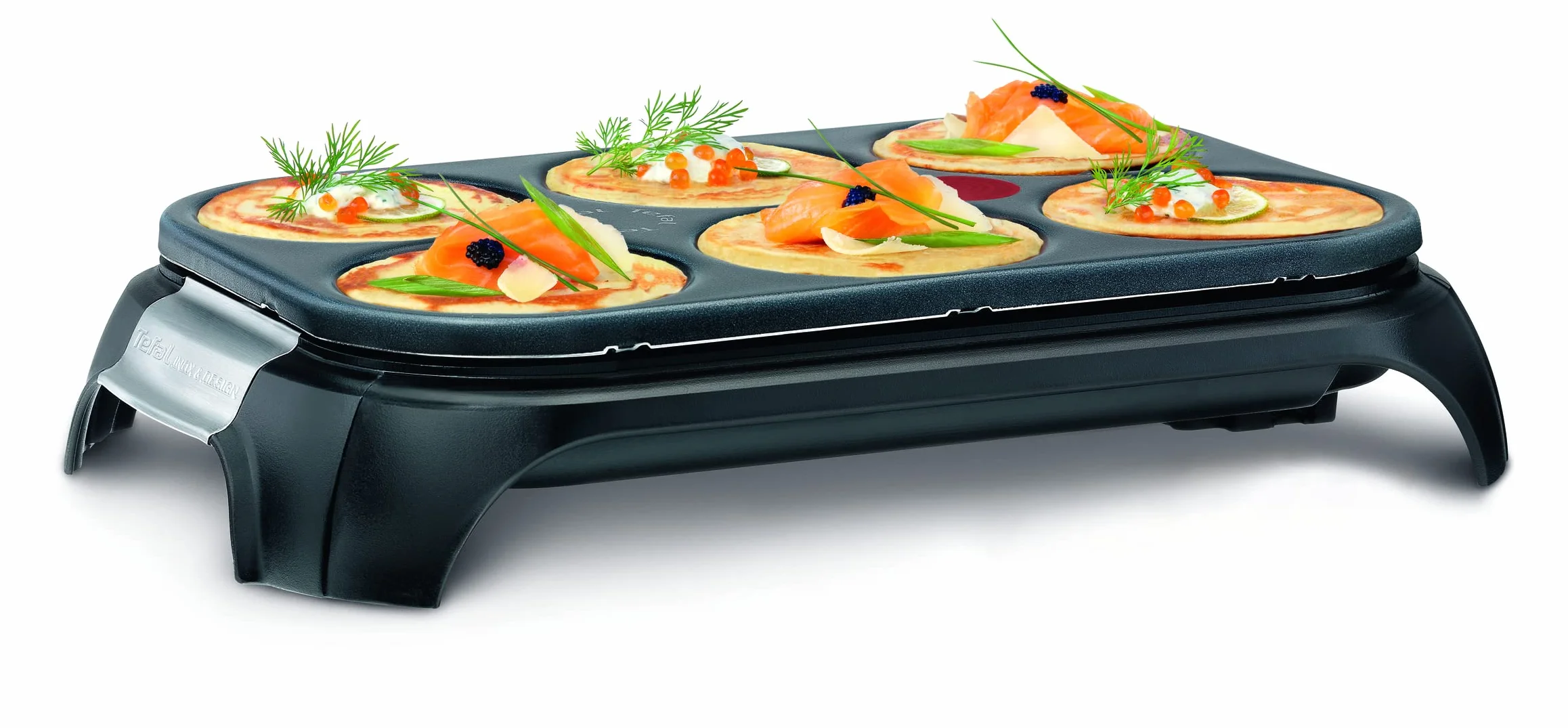 Tefal Crep Party Edelstahl & Design PY558813 - Pfannkuchen- und Antihaftbeschichtung aus Edelstahl mit einer Kapazität für 6 Pfannkuchen, Pfannkuchen oder Pfannkuch, Schwarz / Edelstahl