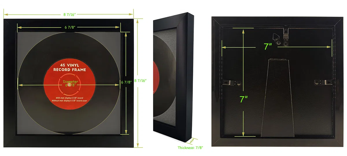 2 Stück, 45 einzelne 16.5 cm Vinyl-Schallplattenrahmen, Displays 17.8 cm Schallplatten mit grauen Matten-Displays, 17.8x17.8 cm, Vinyl-Schallplatten-Albumabdeckung ohne Matte, graue Matte, 2 Stück)