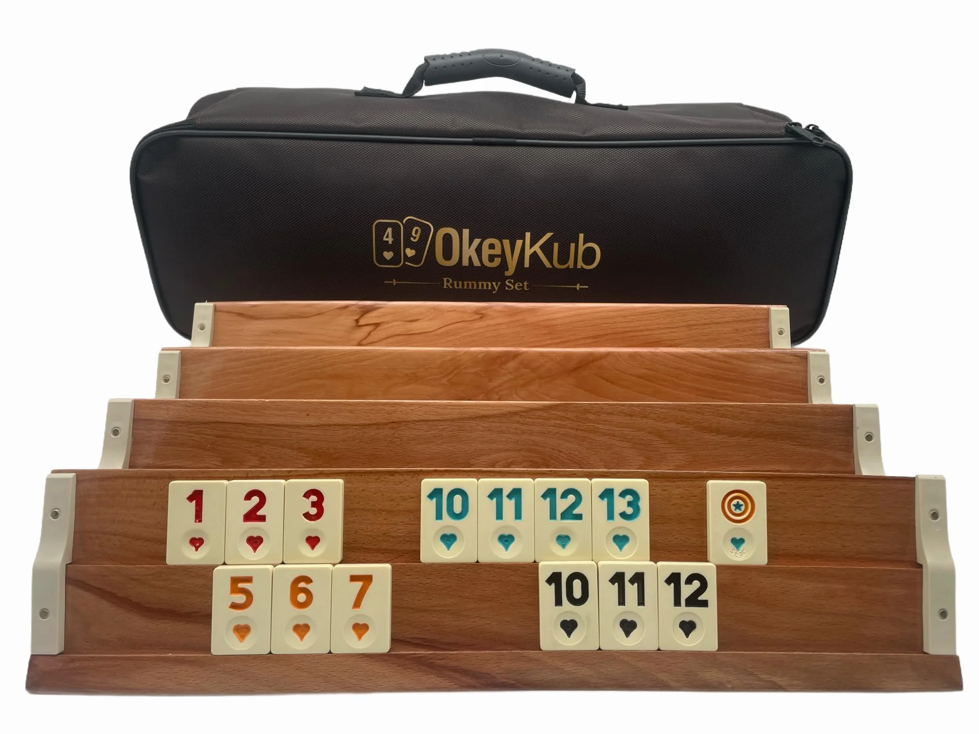 Holz Rummy-Romme-Okey Set mit Melamin Steine Echtholz Ahsap (Gratis stabile Tragetasche)