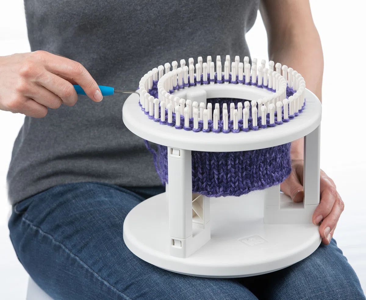 Authentic Knitting Board Drehbarer Doppelwebstuhl, gebrochenes Weiß