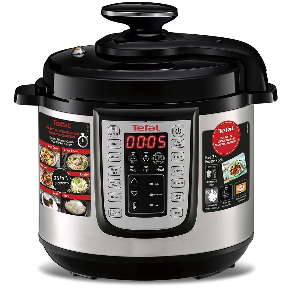 Tefal Fast & Delicious Multicooker Elektrischer Schnellkochtopf, 1.200 W, 25 automatische Programme, manueller Modus, inkl. Rezept, Dampfgarer, 6 l