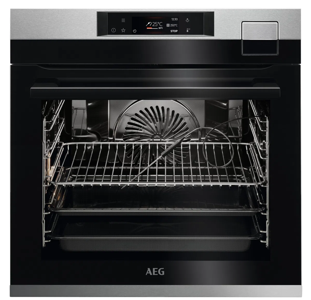 AEG BSE79228BM Dampfbackofen / Serie 9000 mit SteamPro / Dampfreinigung / Kerntemperatursensor / Touch-Bedienung / Grill / Display mit Uhr / Kindersicherung / A++ / Edelstahl mit Antifingerprint