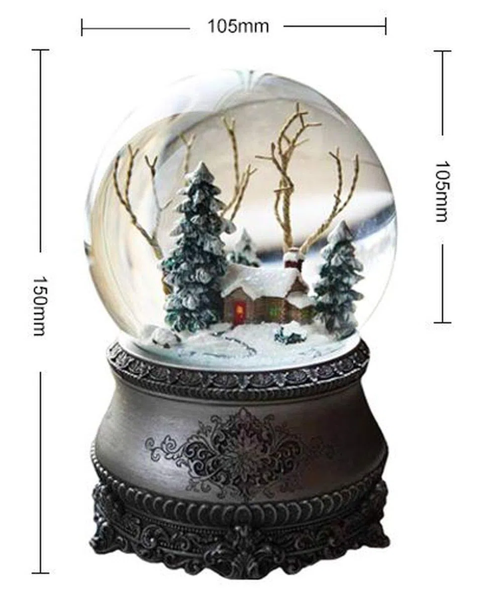 LED Schneekugel Winterwald elektr. Schneewirbel, viele Melodien und Farbwechsel Vintage