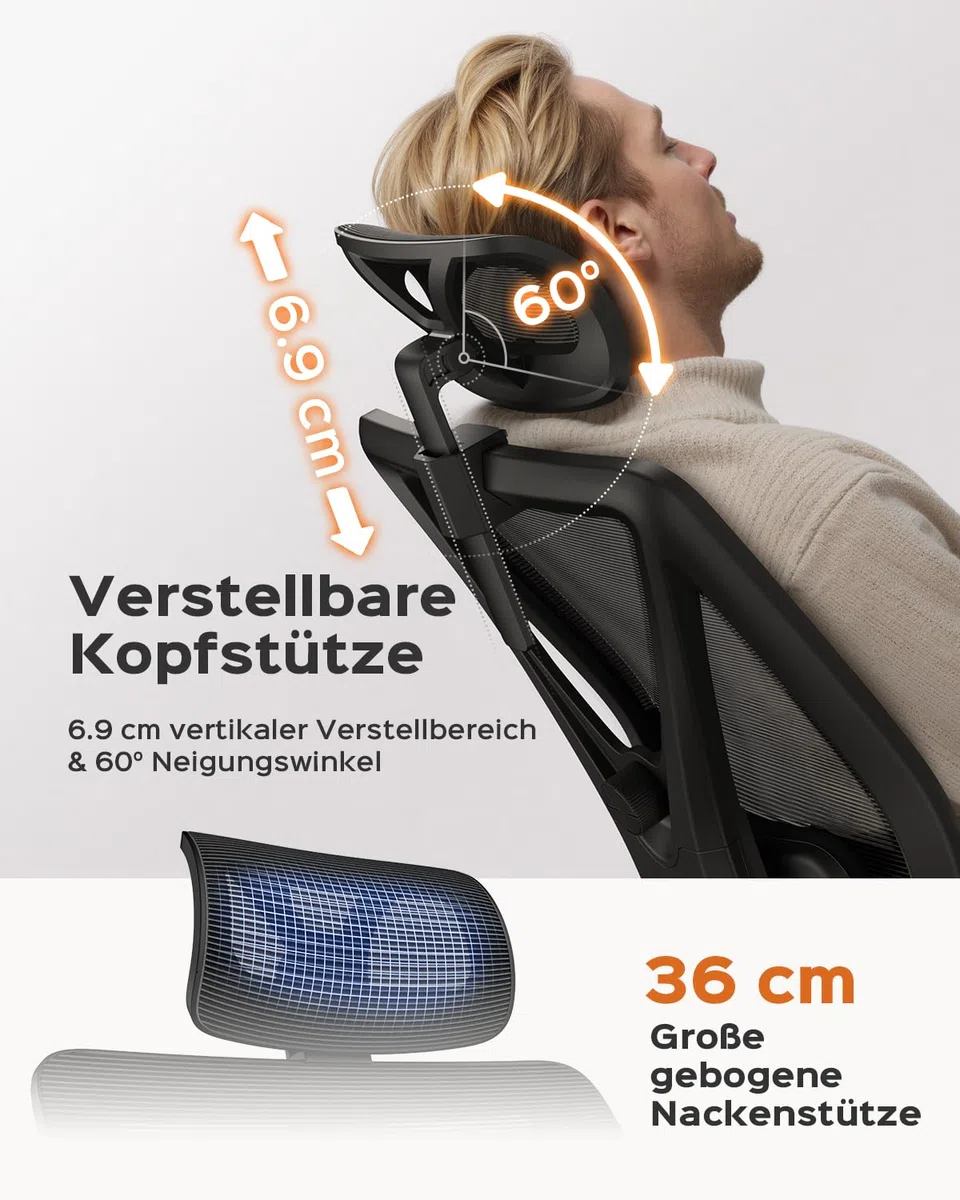 Dowinx Bürostuhl 270 kg, Ergonomischer Schreibtischstuhl mit Dicker Sitzpolsterung, Verstellbarer Lendenstütze, Höhenverstellbarer Rückenlehne, 3D-Armlehnen, Metall-Fuß, Schwarz