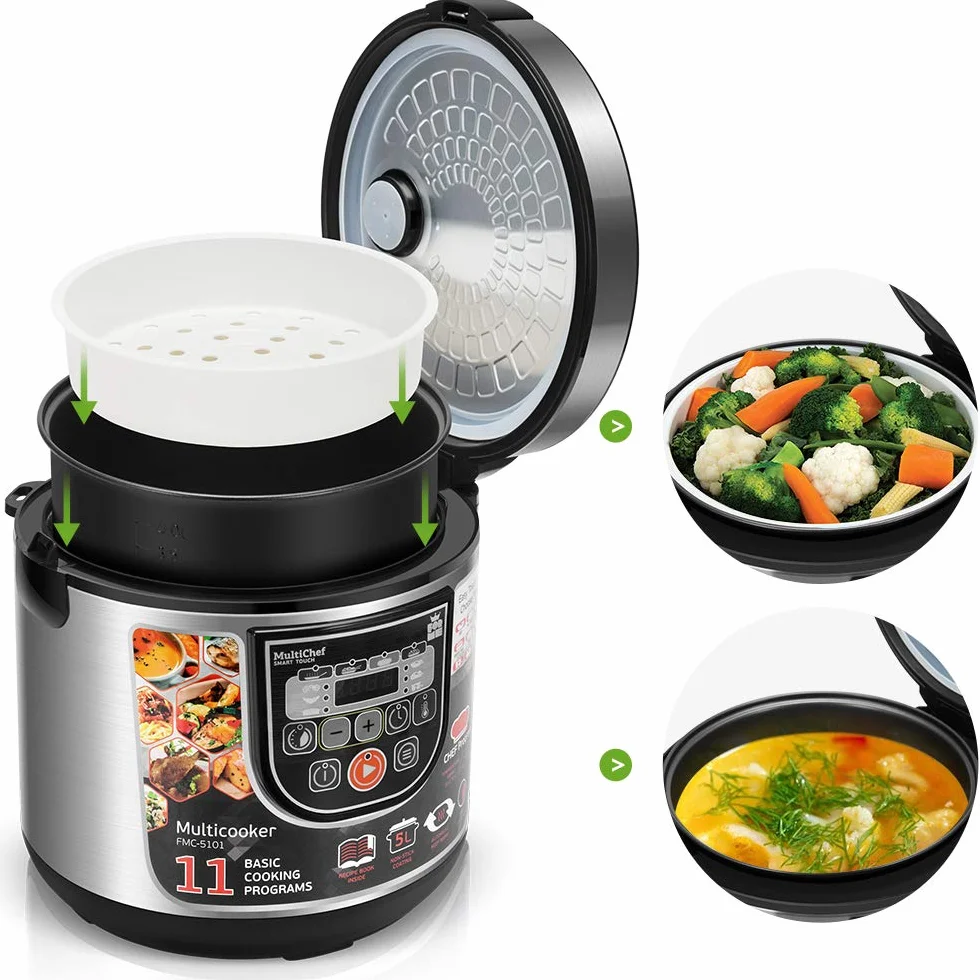 Multikocher FORME Elektrischer Reiskocher mit 11 Programmen 5L 860W LED panel Zeitsteuerung Warmhaltefunktion Multicooker