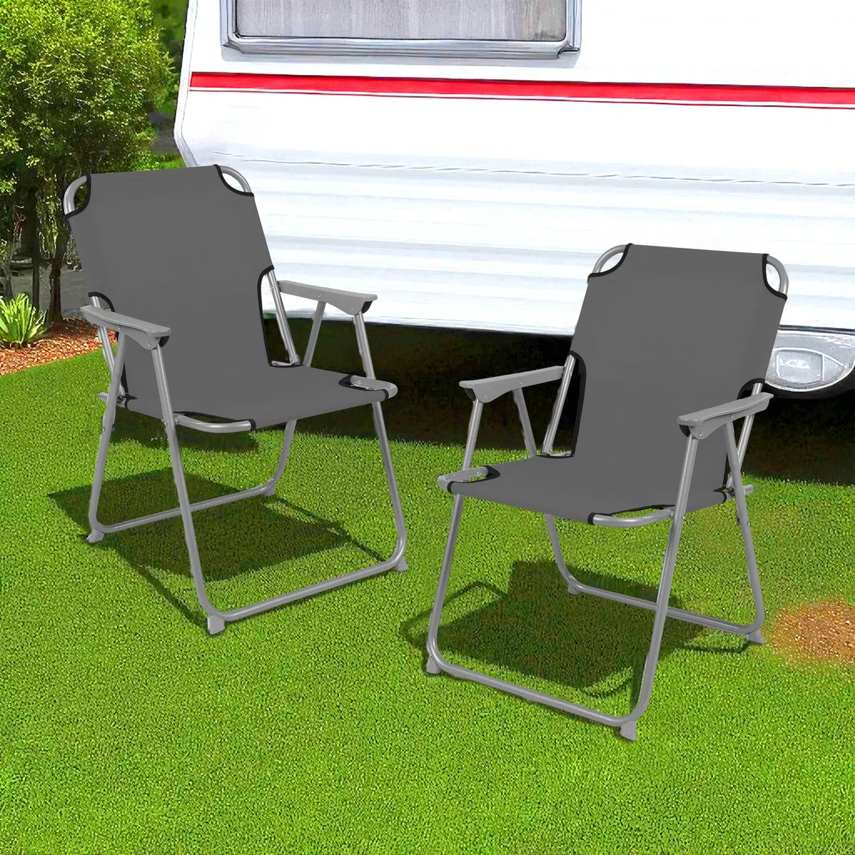 Spetebo Camping Klappstuhl grau belastbar bis 120 kg - 2er Set - Klassischer Campingstuhl klappbar - Gartenstuhl Angelstuhl Faltstuhl Campingsessel klassisch für Garten Reise Festival