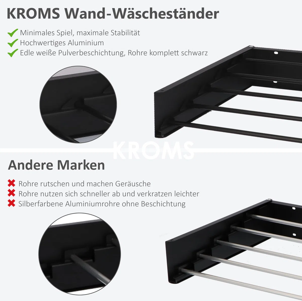 Wäscheständer Ausziehbar XL Komplett Schwarz 100cm – Pulverbeschichtetes Aluminium - 6m Trockenlänge - Wäschetrockner Wand - Wäscheständer Wand