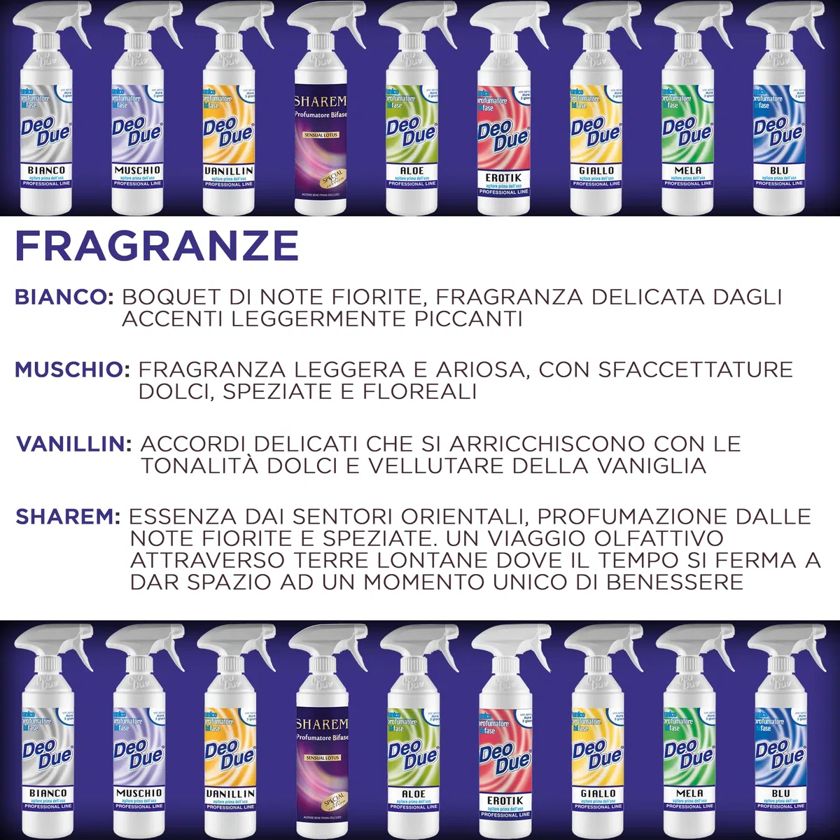 Cubex Professional | Set mit 6 Deo due Sharem, zweiphasiger Raumduft 500 ml von hoher Qualität für Innen, Außen und Reinigung, ideal für Vorhänge, Stoffe und Räume, die von Haustieren bewohnt werden