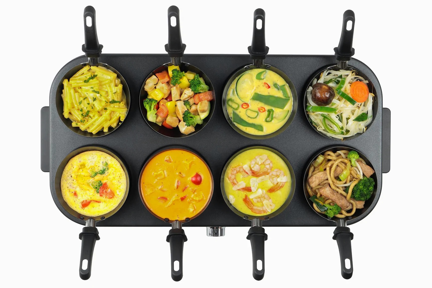 FRITEL Gourmet Wok Pancake GWP 2560 – Wok-Set/Pfannkuchenmaker – Party-Set – 1500 W – 8 x 15 cm – 1 bis 8 Personen + 8 Wok-Pfännchen & Spatel – PFAS-frei