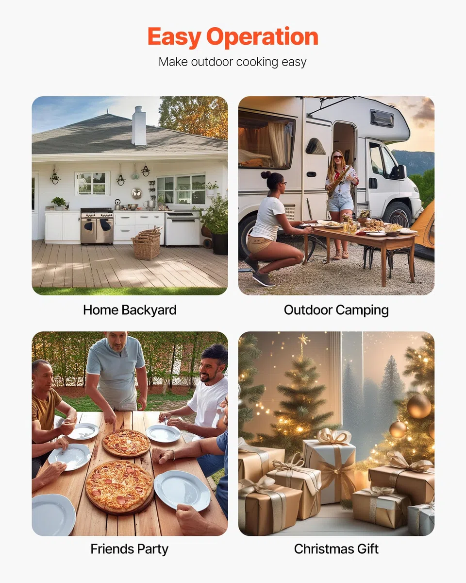 VEVOR Pizzaofen Outdoor 12 Zoll Pellet-Pizzaofen, tragbarer Pizzaofen mit eingebautem Thermometer & holzbefeuerter & Pizzastein & Schaufel & Tragetasche Pizzamaker aus Edelstahl, für Garten Camping
