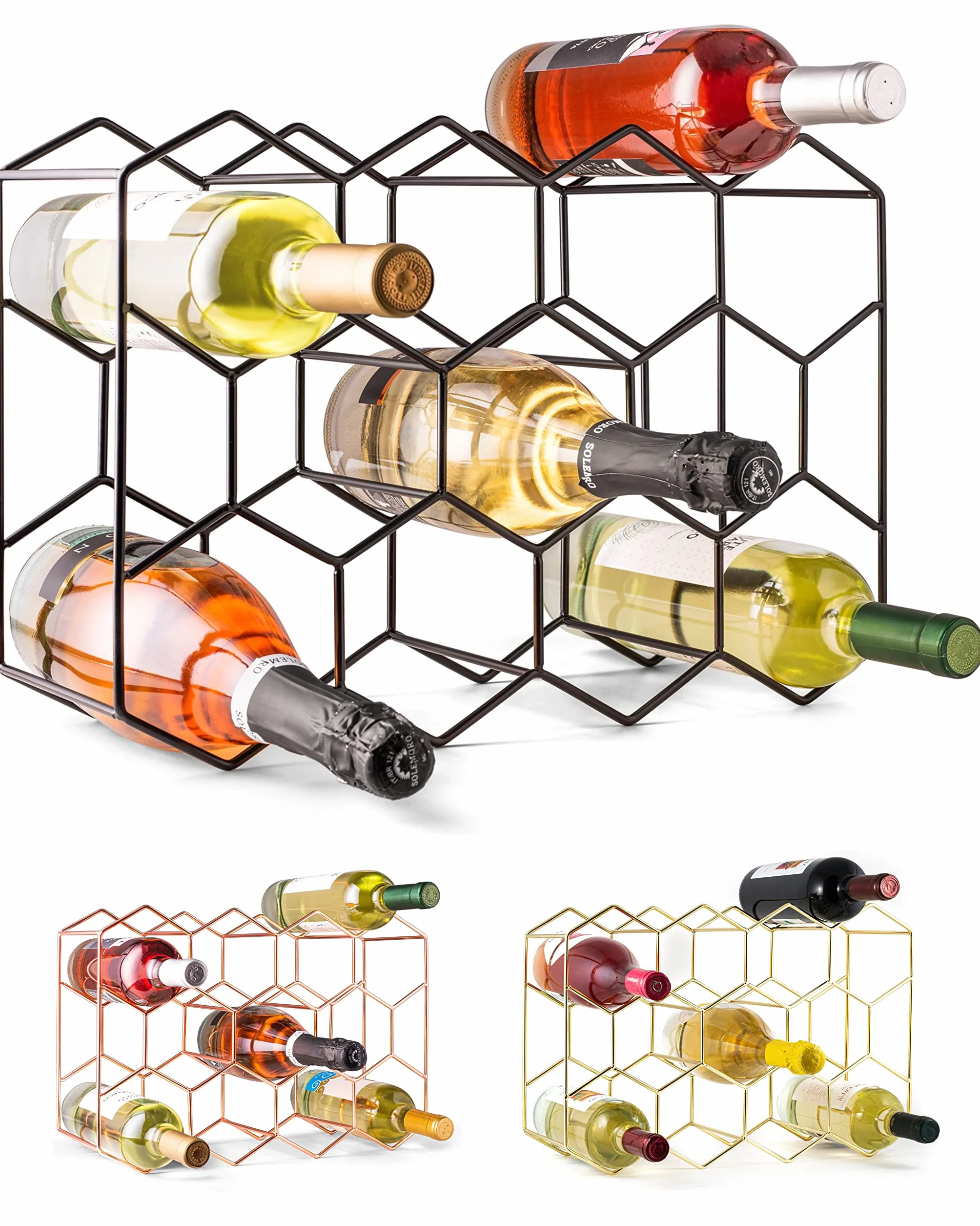 Gusto Nostro Weinregal für den Tisch - Modernes Schwarzes Metall-Weinregal für 14 Flaschen - 3-Stufiges Flaschenregal für Tisch, Schrank & Speisekammer - Keine Montage Erforderlich