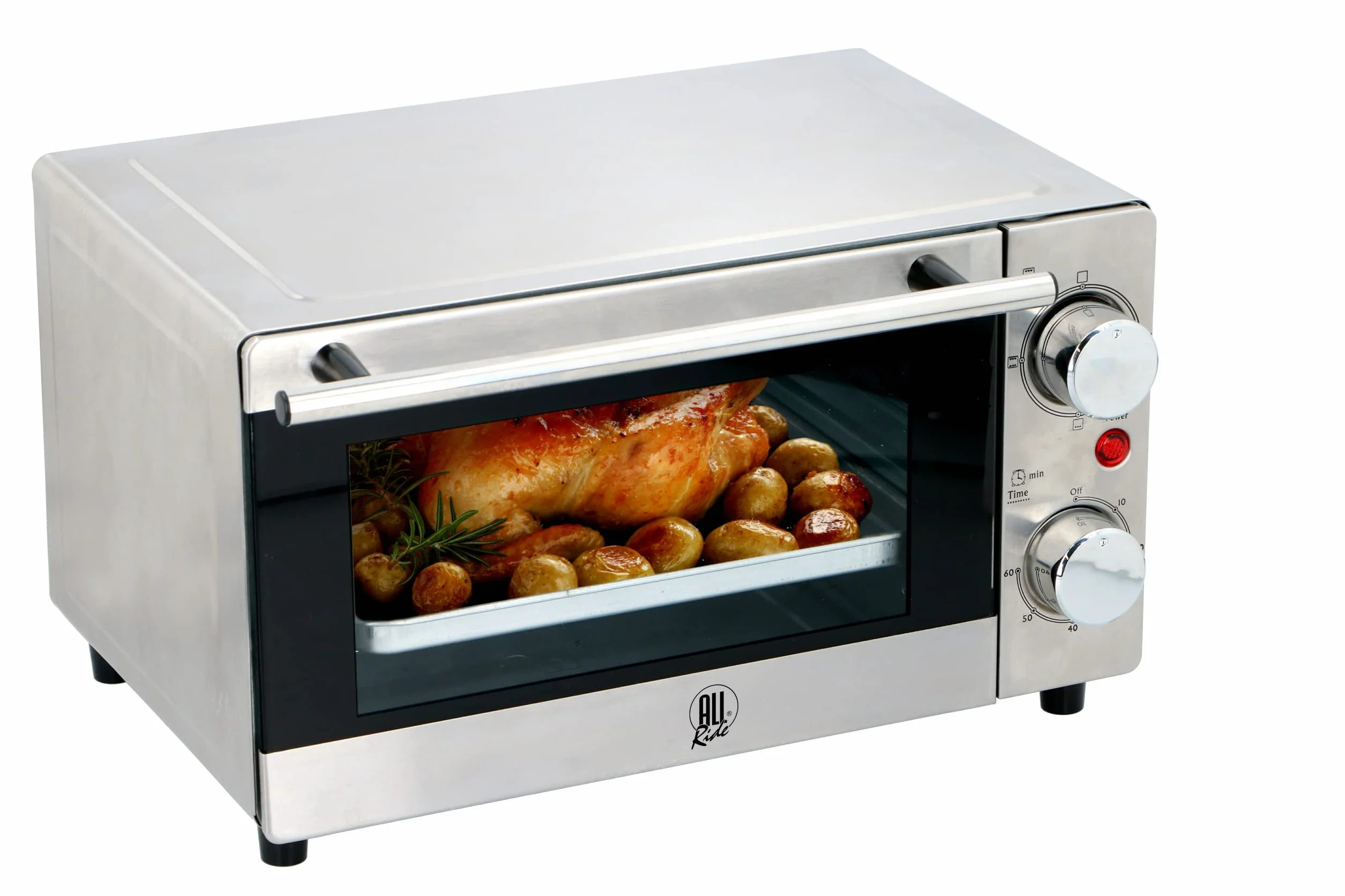 All Ride Mini Backofen - 24 Volt über Zigarettenanzünder - für unterwegs: LKW, Wohnmobil oder Boot - 300 Watt - 9 Liter - Edelstahl