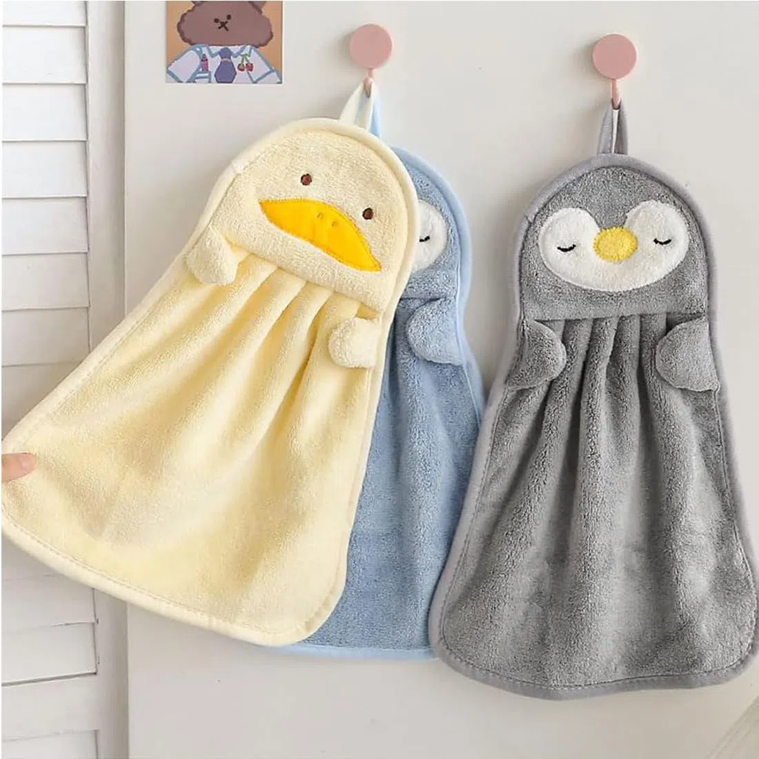 3er-Set Tier-Design Handtücher aus Flauschfleece – Schnelltrocknend & mit Aufhängeöse (37 x 25 cm),Kinderhandtuch, Kleine handtücher