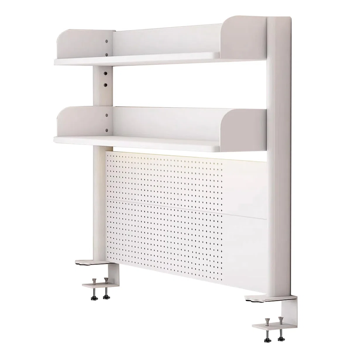 FPIGSHS Klemmbare Schreibtisch-stecktafel-Regal, 2-Ebenen Büro-Computertisch Zubehör Organizer für Büro, Gaming, Zuhause, modular aufhängbar, Klemmregal mit 20 Zubehörteilen， Schwarz (Weiß, 60cm)