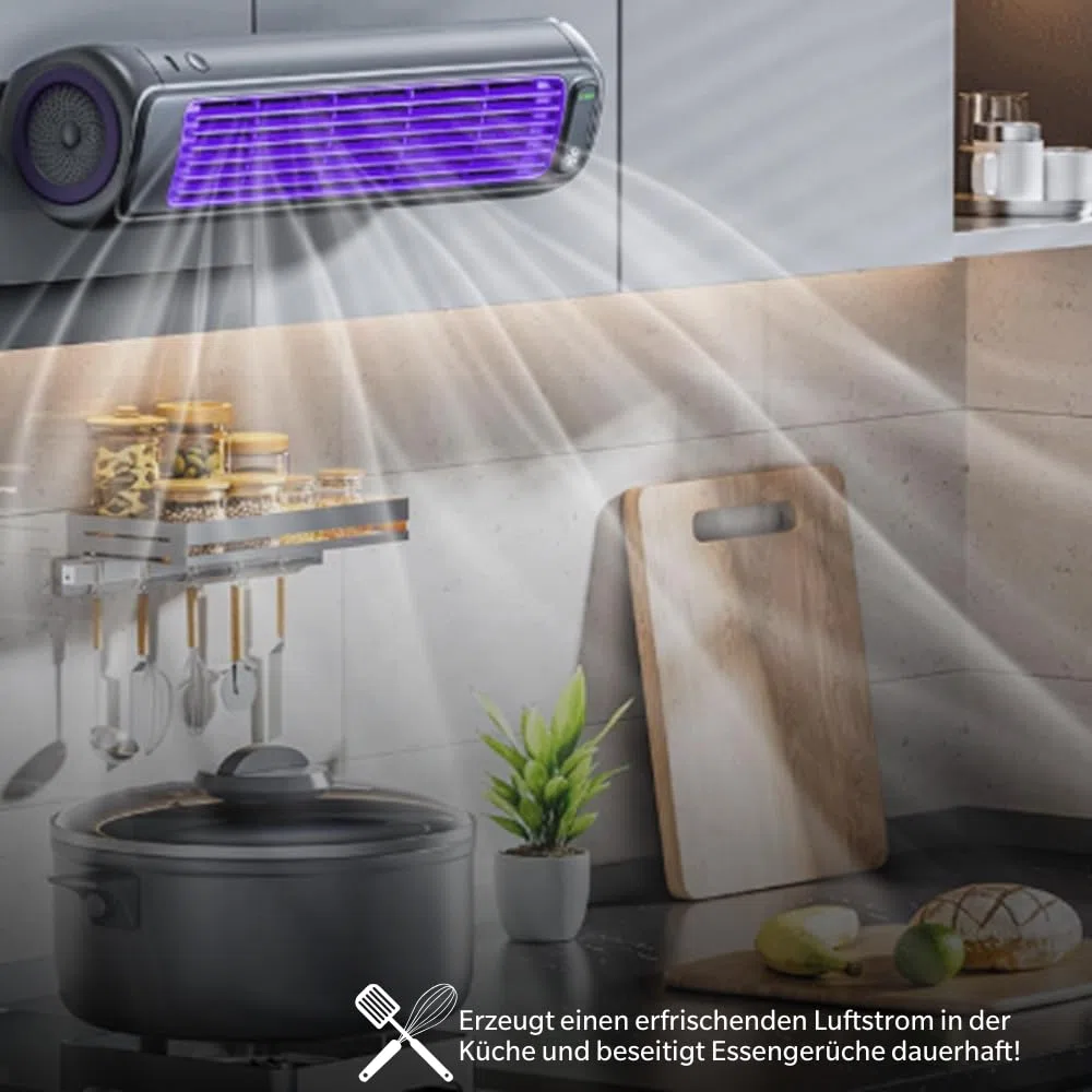 MEIION Festberg Cooling Ace - das Original Kompakter Wandventilator für Küche, Schlafzimmer & Toilette – Leiser, messerloser, kabelloser Ventilator, ideal für den Sommer