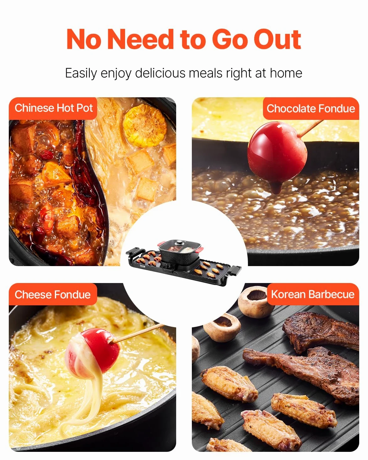 VEVOR Hot Pot 2300 W 2 in 1 elektrischer rauchfreier Grill abnehmbarer Shabu-Shabu-Topf mit Antihaft-Pfanne, separate doppelte Temperaturregelung, koreanischer Indoor BBQ Grill für 1–6 Personen