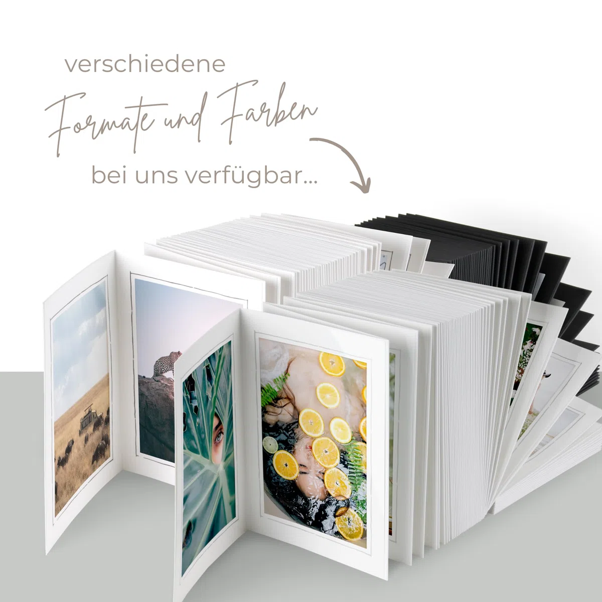 100 Stück Endlosleporello für Bilder 13x18 cm (Hochformat) Leinen beige "Pinselstrich Goldprägung", nach Bedarf teilbar, für Hochzeit, Jubiläum, Geburtstag, goldene Hochzeit
