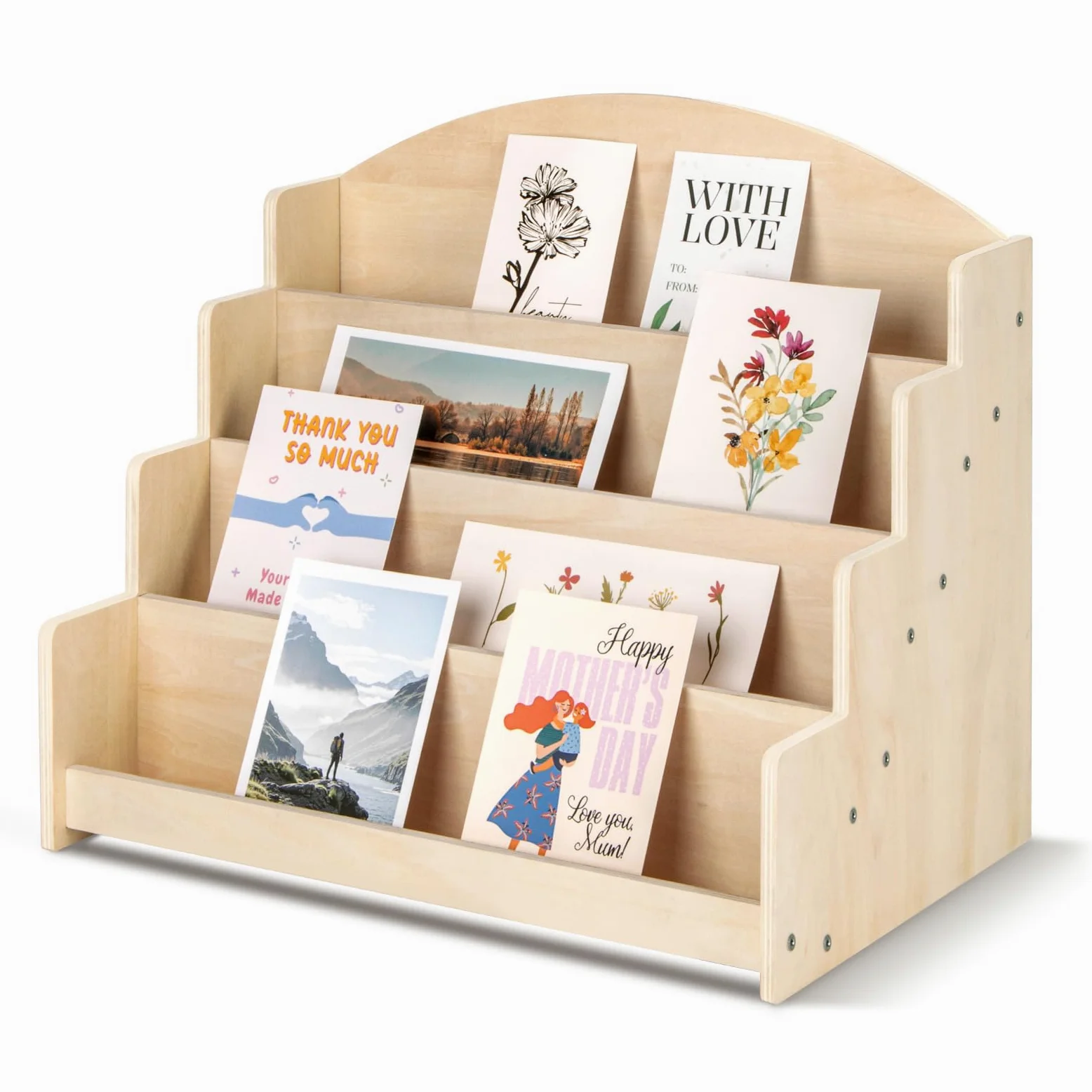 PUERSI Kartenständer Postkartenständer holz, Kartenaufsteller Postkartenhalter Karten Ständer Postkarten Aufbewahrung Grußkarten Rustikal, Beige
