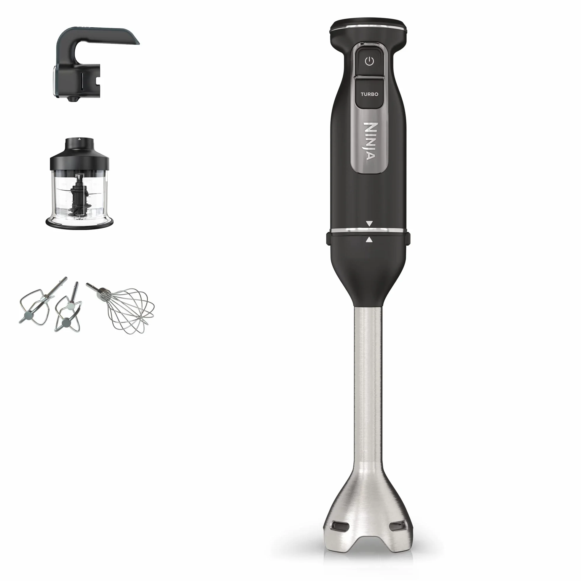 Ninja Foodi 3-in-1 Stabmixer, Handmixer & Zerkleinerer, Stufenweise Anlauf, 2 Misch- und 5 Rührgeschwindigkeiten zum Zerkleinern, Mischen, Kneten und mehr, spülmaschinenfest, 850W, Schwarz CI100EU