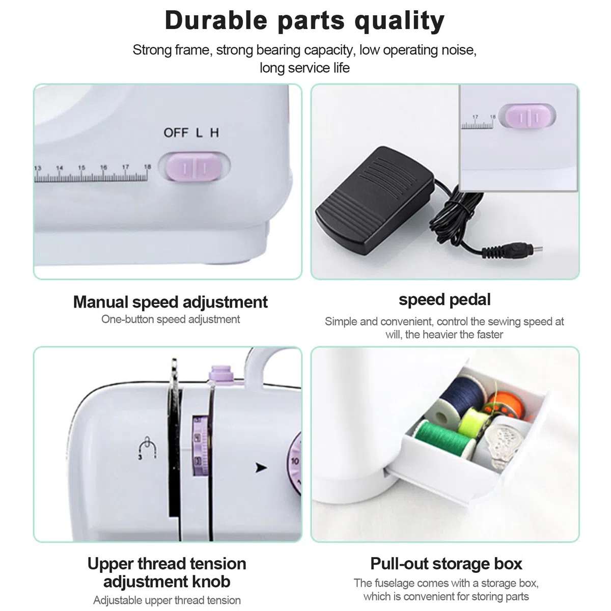 505A Elektrische Nähmaschine Mit 12 Stichmustern, Fußpedal, Nähzubehör-Set, Mini Haushalt Doppelfaden-Nähmaschine, Sewing Machine für Anfänger, für Stoffe DIY zu Hause und Outdoor