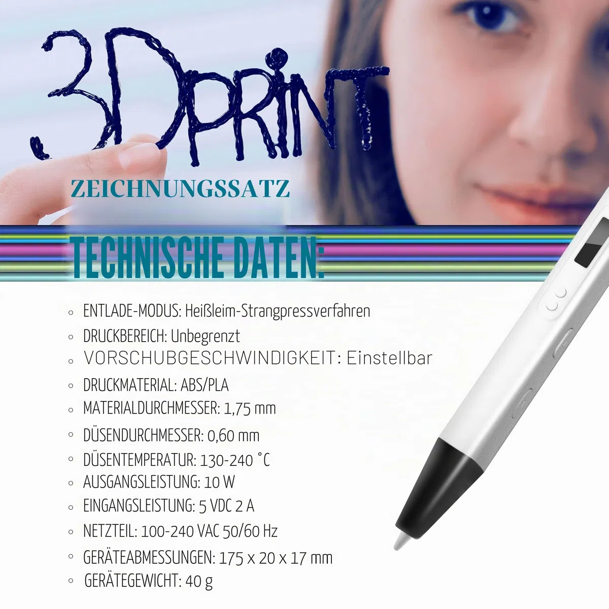 MYNT3D Fachmann Drucken 3D Stift mit OLED Anzeige, Weiß
