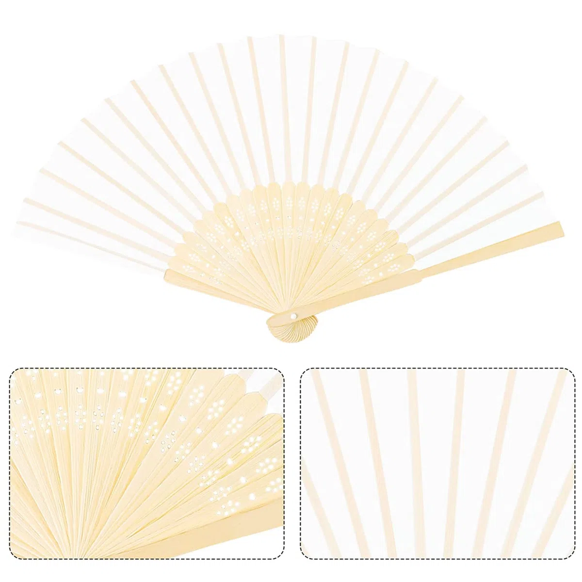 30 Stück Weiß Bambus Stoff Fächer Hochzeit Gäste faltbar Klappfächer Hochzeit Stofffächer Dekofächer Handfächer Hand Fan Wedding Hochzeit Party Faltbar Taschenfächer Party