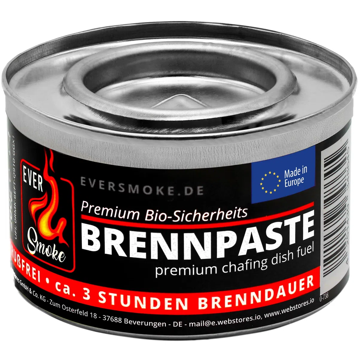 12x Eversmoke Sicherheits Premium Bio Brennpaste Brenngel Chafing Dish Speisenwärmer (12 Dosen je 200g)