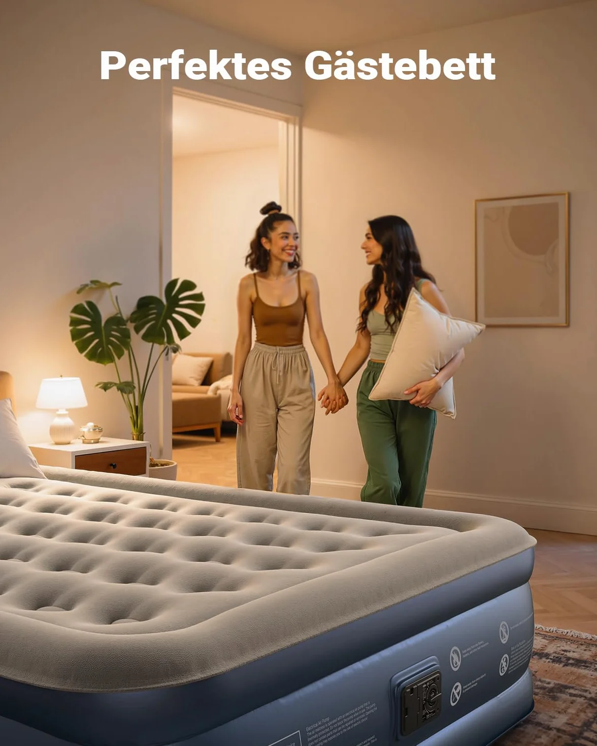 iDOO Luftmatratze Selbstaufblasend, Luftbett 2 Personen, Aufblasbare Matratze, Gästebett mit Elektrischer Luftpumpe, Aufblasbares Bett Schnelles in 3 Minuten Aufblasen für Camping 152x203x46cm