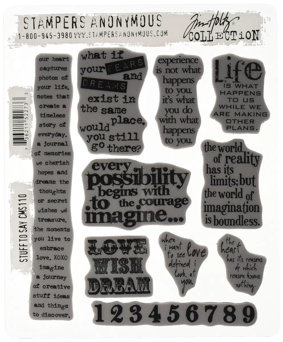 Stampers Anonymous Tim Holtz Haftstempel 17,8 x 22,7 cm, Stuff 2 Say